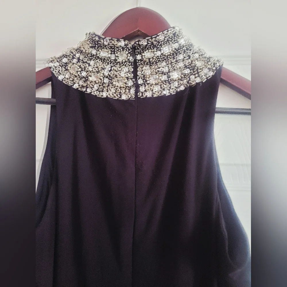 SLNY Formal Dress| Black SLNY Sleeveless Dress with Sparkling Collar